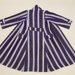 Vintage Uzbekistan Caftan Blue White and Black Stripes #9395