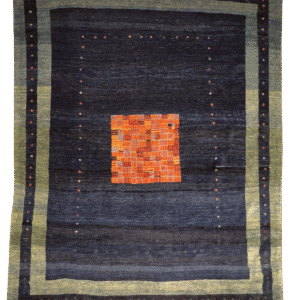 Modern Gabbeh Rug in Navy and Celadon
