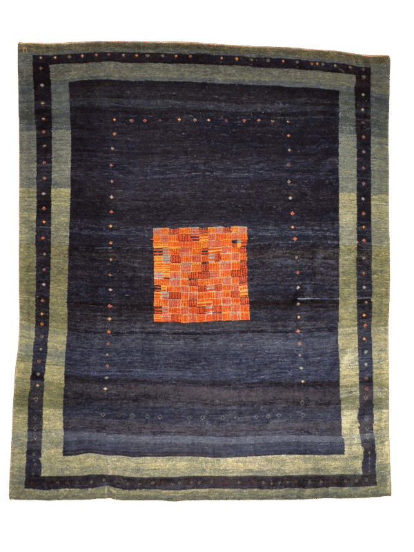 Modern Gabbeh Rug in Navy and Celadon